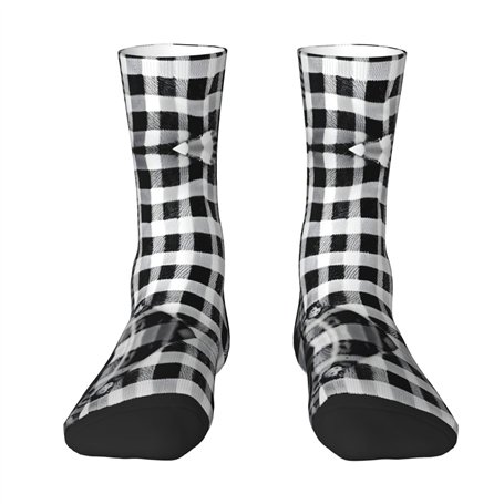 TYANG Chaussettes à carreaux noirs et blancs imprimés 3D pour hommes