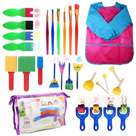 27 pcs Enfants éponges kit de Peinture avec Pinceau Rouleaux Tablier imperméable