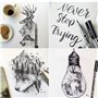 GXR Stylos Noir à Pointe Fine, Lot de 9 Stylos Feutre Noir à Pointe Fine Feutre Fine avec Pinceau, Multiples Tailles pour Croqui