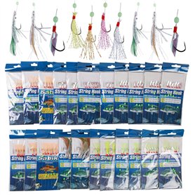 LPATTERN 22 Paquets Sabiki Pêche Maquereau Plumes Leurre Mer Pollack Hareng Sabiki Pêche Mer Leurres de Pêche Plumes Crochets Ap