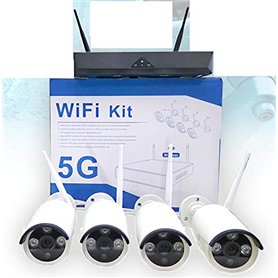 Kit de vidéosurveillance sans Fil Full HD 4 canaux WiFi à Distance IP 5G DVR NVR LAN