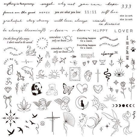 BETESSIN 100Pcs Tatouages Ephémères Tatouages Temporaires Femmes Fille pour Visage Corps Main