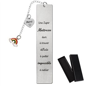 BETESSIN Marque-Page Maîtresse en Acier Inoxydable avec Chaîne et Breloque Arc-en-ciel Cadeaux Merci Maîtresse d'École Fin d'Ann