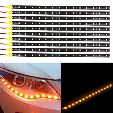 TABEN Lot de 10 bandes lumineuses LED 12 V pour voiture et moto 30 cm Ambre 1210-15SMD