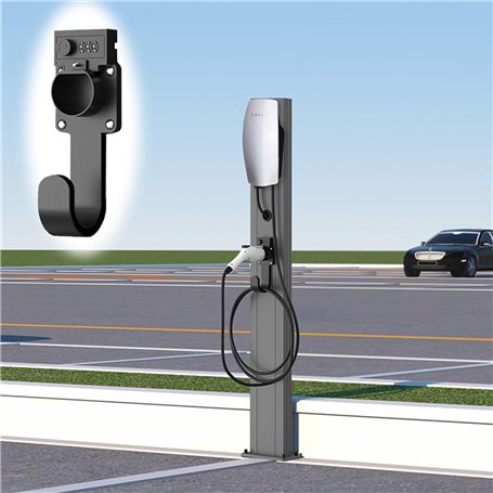 Poteau de Borne de Recharge Socle de Connecteur de Chargeur de Véhicule Électrique avec Support de Câble Verrouillable