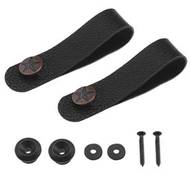 Be In Your Mind 4pcs Bouton de Crochet Boucle de Cou Tête de Guitare en Cuir Noir Sangle Adaptateur de Tête de Guitare et Boucle