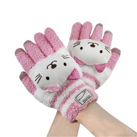 Femme Fille Gants Hiver Moufles en Plein Air Gants Tricotés à Laine Chauds Thermique Doigts Complets Cartoon Kitty Gants Ecran T
