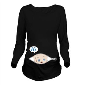 Q.KIM T-Shirt de Maternité Femme Manches Longues de maternité Motif Grossesse Amusant Humour imprimé-Hi Baby