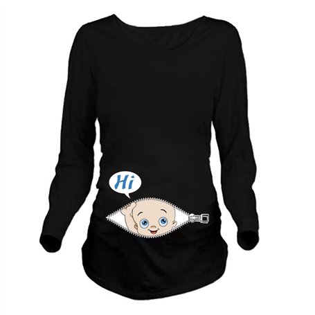 Q.KIM T-Shirt de Maternité Femme Manches Longues de maternité Motif Grossesse Amusant Humour imprimé-Hi Baby