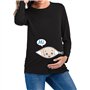 Q.KIM T-Shirt de Maternité Femme Manches Longues de maternité Motif Grossesse Amusant Humour imprimé-Hi Baby,Noir XL