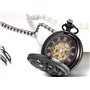 JewelryWe Montre de Poche Gousset Squelette Croix Chiffres Mécanique Manuel Pendentif Collier Alliage Fantaisie pour Homme et Fe