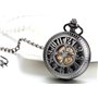 JewelryWe Montre de Poche Gousset Squelette Croix Chiffres Mécanique Manuel Pendentif Collier Alliage Fantaisie pour Homme et Fe