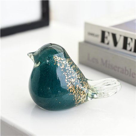 Art de glaçage coloré oiseau vert foncé moineau pigeon hirondelle figurine en verre soufflé à la main presse-papier en verre sou