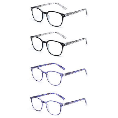 JM Lot de 4 Lunettes de Lecture Charnière à Ressort Verre de Presbyte Hommes Femmes Lunettes de Vue +2.0 Paquet de 2 Gris et Paq