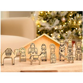 WONDROUS' DECO Crèche de Noël miniature en bois avec figurines à collectionner