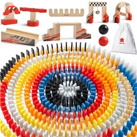 Dorjee - D3.400 - Jeu de Domino Rally coloré en Bois 115 pièces - avec élements de Circuits et Sac en Coton - pour Enfants à par