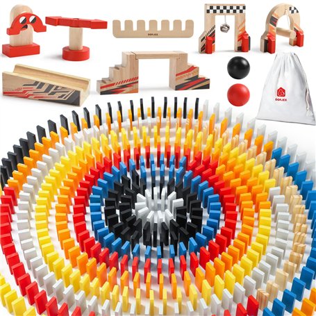Dorjee - D3.400 - Jeu de Domino Rally coloré en Bois 115 pièces - avec élements de Circuits et Sac en Coton - pour Enfants à par