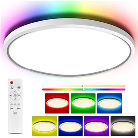 BURNNOVE Plafonnier LED RGB 24W 3200LM Lampe Plafond 3000-6000K Dimmable 8 Niveaux Luminosité Etanche IP54 avec Télécommande 7 R