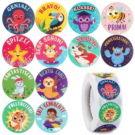 500Pcs Autocollant Récompense Allemand Sticker Encouragement Motivation 12Motif Animaux 2