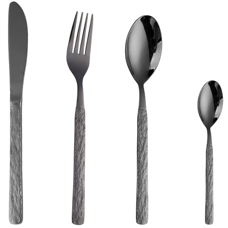 CAOPAOTI Ensemble de couverts de table noirs pour 6 personnes