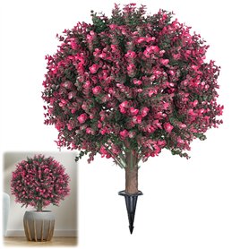 Arbres topiaires artificiels en boule d'eucalyptus rose avec piquet