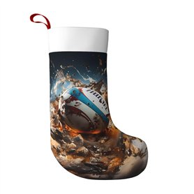 Chaussettes de Noël à suspendre pour décoration d'arbre de Noël Motif rugby sur le feu