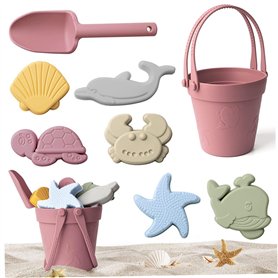 11 PCS/Set Sand Toys de qualité Alimentaire Les Jouets de Plage en Silicone coloré avec Sac en Mesh incluent la Pelle