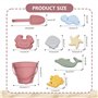 11 PCS/Set Sand Toys de qualité Alimentaire Les Jouets de Plage en Silicone coloré avec Sac en Mesh incluent la Pelle, Le Seau, 