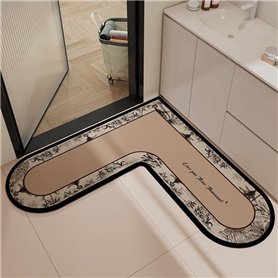 YongXinMY Tapis de bain en forme de cœur - Motif rétro Diatomées - Tapis de salle de bain en forme de L antidérapant et lavable