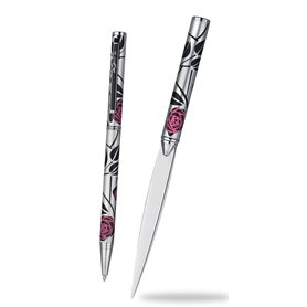 Coffret cadeau avec stylo et ouvre-lettre Mackintosh rose et noir