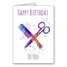GFC Ciseaux de Coiffeur personnalisés Peigne de Coiffure Carte d'anniversaire Motif styliste Aquarelle 12