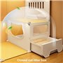 SAGGION Niche Intérieur Respirante en Résine + PP, Maison Transparente pour Chat avec Bac Litière Fermé - 6 Tailles, 2 Couleurs 