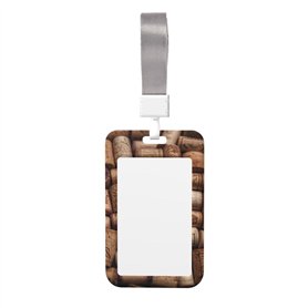 Porte-badge vertical avec cordon de serrage étanche pour carte d'identité avec bouchon en liège