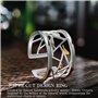 Lotus Fun S925 Bague pour femme en argent sterling avec découpe en papier oriental, bague ouverte faite à la main pour femme et 