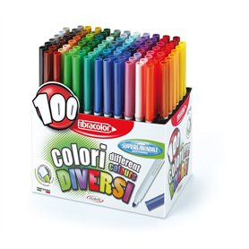 FIBRACOLOR Marqueurs 100 couleurs Lot de 100 feutres pointe conique en 100 couleurs différentes