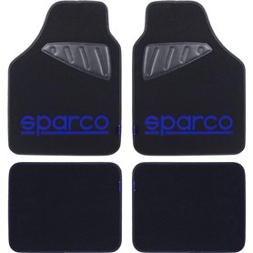 SPARCO 4 pièces carpette Universel avec éraflures Gauche/Droite Logo Bleu Tapis Noir