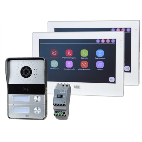 DSE DMC-P2M7 Kit vidéophone double famille IP avec 2 boutons internes/2 ouvre-portes