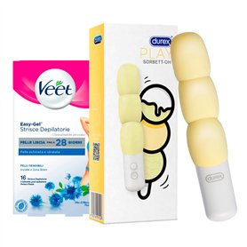 Durex Play Sorbett-Oh Vibrateur en silicone rechargeable Stimulateur féminin imperméable doux + bandes dépilatoires Easy-Gel Ais