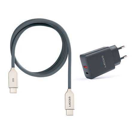 USB-A + USB-C 20W Charger with Type-C Cable 1m | Fast Charge 3A | Soft Silicone | CE Certified | Safe & Compatible with iPhone