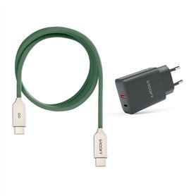 USB-A + USB-C 20W Charger with Type-C Cable 1m | Fast Charge 3A | Soft Silicone | CE Certified | Safe & Compatible with iPhone