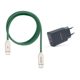 USB-A + USB-C 20W Charger with Type-C Cable 1m | Fast Charge 3A | Soft Silicone | CE Certified | Safe & Compatible with iPhone