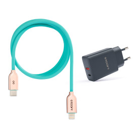 USB-A + USB-C 20W Charger with Apple-Compatible Cable 1m | Fast Charge 3A