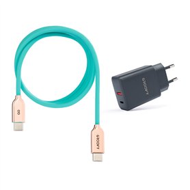 USB-A + USB-C 20W Charger with Type-C Cable 1m | Fast Charge 3A | Soft Silicone | CE Certified | Safe & Compatible with iPhone