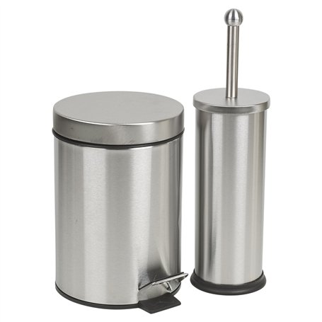 URBNLIVING Poubelle à pédale en acier inoxydable mat 3 L et brosse WC