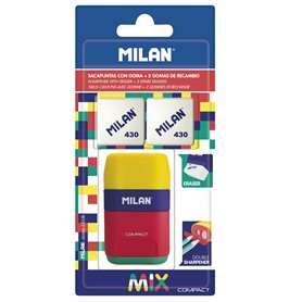 MILAN BYM10315 Compact Mix Taille-crayons avec 2 Caoutchouc de remplacement