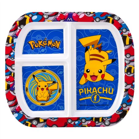 Stor Assiette à 3 sections réutilisables pour enfants et tout-petits avec des personnages Pokémon imprimés