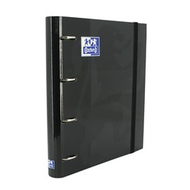 OXFORD Classeur A4+ Dos 35mm 4 Anneaux en D Couverture Carte Noir avec 100 Feuilles Simples Petits Carreaux