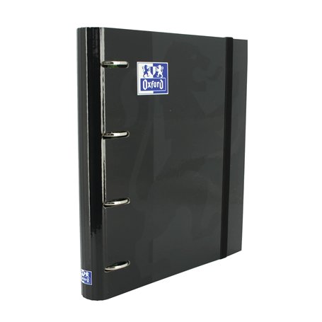 OXFORD Classeur A4+ Dos 35mm 4 Anneaux en D Couverture Carte Noir avec 100 Feuilles Simples Petits Carreaux