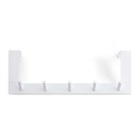Rayen Cintre 5 crochets Porte-manteau Barre de crochet Accroche-porte Multifonctionnel Gain de place Blanc 36 cm x 12
