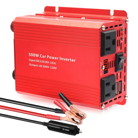 Convertisseur Onduleur Voiture 500 W 12 V CC vers 110 V CA 60 Hz avec Deux Ports USB Et Ports Charge Rapide Adaptateur Chargeur